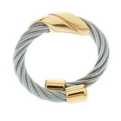 Pre Owned Charriol Gold Tone Motif Twisted Cable Silver Tone Adjustable Ring
