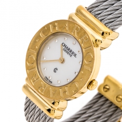 Pre Owned Charriol White Mother of Pearl Stainless Steel Gold Plated St-Tropez Ref.028/2 Women's Wristwatch 24.50 mm