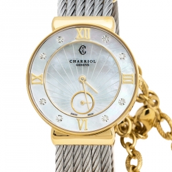 Pre Owned Charriol Mother of Pearl Yellow Gold Tone And Stainless Steel Diamonds ST-Tropez ST30.1 Women's Wristwatch 30 mm