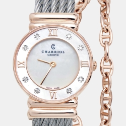 Pre Owned Charriol Mother Of Pearl Gold Plated Stainless Steel St-Tropez 028PD1.540.552 Women's Wristwatch 24.50 mm