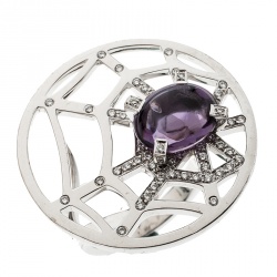 Chaumet Catch Me If You Love Me Amethyst Diamond 18k White Gold Cocktail Ring Size 53