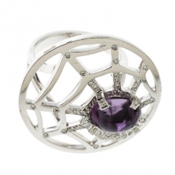 Chaumet Catch Me If You Love Me Amethyst Diamond 18k White Gold Cocktail Ring Size 53