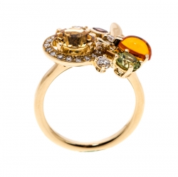 Pre Owned Chaumet Attrape Moi Multicolor Gemstones & Diamond 18k Yellow Gold Ring Size 50