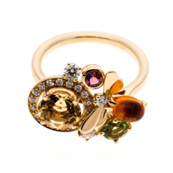 Pre Owned Chaumet Attrape Moi Multicolor Gemstones & Diamond 18k Yellow Gold Ring Size 50
