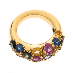Pre Owned Chaumet Multicolor Sapphire 18k Yellow Gold Cocktail Band Ring Size 53