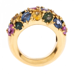 Pre Owned Chaumet Multicolor Sapphire 18k Yellow Gold Cocktail Band Ring Size 53