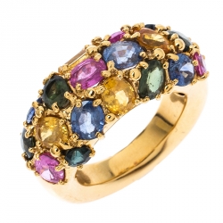 Pre Owned Chaumet Multicolor Sapphire 18k Yellow Gold Cocktail Band Ring Size 53