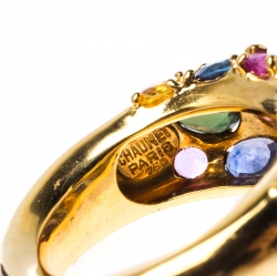 Pre Owned Chaumet Multicolor Sapphire 18k Yellow Gold Cocktail Band Ring Size 53