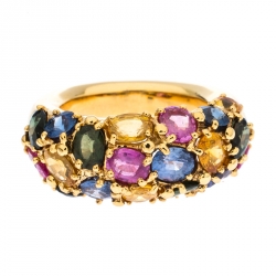 Pre Owned Chaumet Multicolor Sapphire 18k Yellow Gold Cocktail Band Ring Size 53