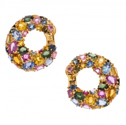 Chaumet Multicolor Sapphire 18k Yellow Gold Hoop Earrings
