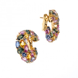 Chaumet Multicolor Sapphire 18k Yellow Gold Hoop Earrings