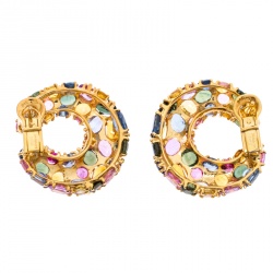 Chaumet Multicolor Sapphire 18k Yellow Gold Hoop Earrings