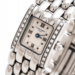  Chaumet Beige Stainless Steel Diamonds Khesis Ref: 33 85 57 Women's Wristwatch 17.50 mm