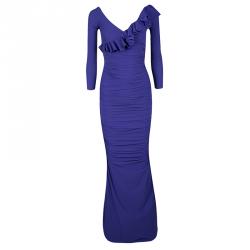 La Petite Robe Di Chiara Boni Purple Ruffle Detail Ruched Long Sleeve Maxi Dress S