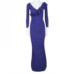 La Petite Robe Di Chiara Boni Purple Ruffle Detail Ruched Long Sleeve Maxi Dress S