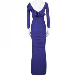 La Petite Robe Di Chiara Boni Purple Ruffle Detail Ruched Long Sleeve Maxi Dress S