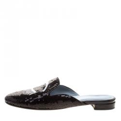 Chiara Ferragni Monochrome Sequin Embellished Flat Slides Size 40