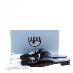 Chiara Ferragni Monochrome Sequin Embellished Flat Slides Size 40