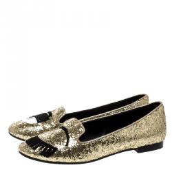 Pre Owned Chiara Ferragni Gold Glitter Flirting Ballet Flats Size 37