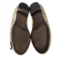 Pre Owned Chiara Ferragni Gold Glitter Flirting Ballet Flats Size 37