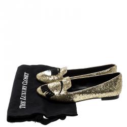 Pre Owned Chiara Ferragni Gold Glitter Flirting Ballet Flats Size 37
