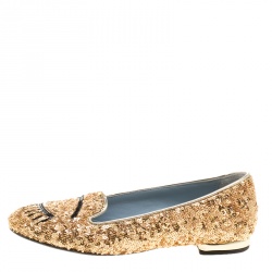 Chiara Ferragni Gold Sequins Flirting Smoking Slippers Size 35