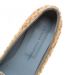 Chiara Ferragni Gold Sequins Flirting Smoking Slippers Size 35