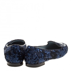 Chiara Ferragni Metallic Blue Sequins Flirting Smoking Slippers Size 35