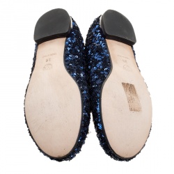 Chiara Ferragni Metallic Blue Sequins Flirting Smoking Slippers Size 35