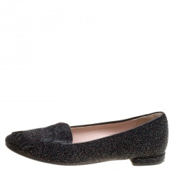 مملوكة مسبقًا Chiara Ferragni Black Glitter Flirting Wink Eye Ballet Flats Size 36