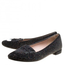 مملوكة مسبقًا Chiara Ferragni Black Glitter Flirting Wink Eye Ballet Flats Size 36