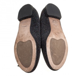 مملوكة مسبقًا Chiara Ferragni Black Glitter Flirting Wink Eye Ballet Flats Size 36