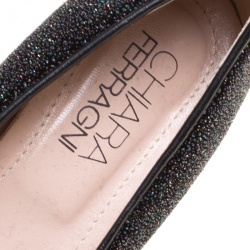 مملوكة مسبقًا Chiara Ferragni Black Glitter Flirting Wink Eye Ballet Flats Size 36