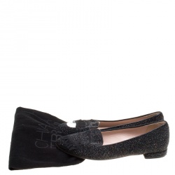مملوكة مسبقًا Chiara Ferragni Black Glitter Flirting Wink Eye Ballet Flats Size 36