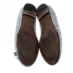 Chiara Ferragni Metallic Silver Coarse Glitter Flirting Smoking Slippers Size 39