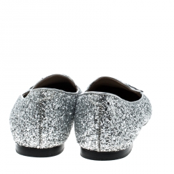 Chiara Ferragni Metallic Silver Coarse Glitter Flirting Smoking Slippers Size 39