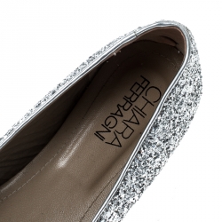 Chiara Ferragni Metallic Silver Coarse Glitter Flirting Smoking Slippers Size 39