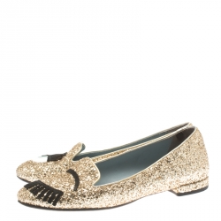 Chiara Ferragni Metallic Gold Coarse Glitter Flirting Smoking Slippers Size 37