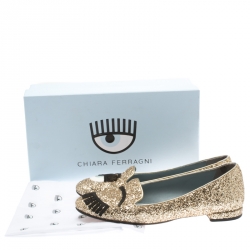 Chiara Ferragni Metallic Gold Coarse Glitter Flirting Smoking Slippers Size 37