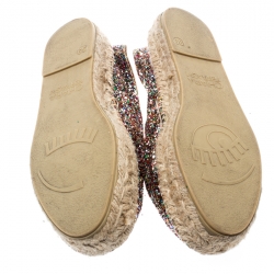 مملوكة مسبقًا Chiara Ferragni Metallic Multicolor Glitter Popcorn And Coke Espadrilles Size 39