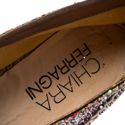 مملوكة مسبقًا Chiara Ferragni Metallic Multicolor Glitter Popcorn And Coke Espadrilles Size 39