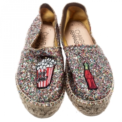 مملوكة مسبقًا Chiara Ferragni Metallic Multicolor Glitter Popcorn And Coke Espadrilles Size 39