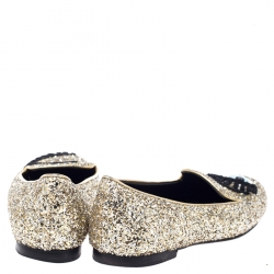 Chiara Ferragni Metallic Gold Coarse Glitter Flirting Smoking Slippers Size 37