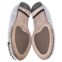 Pre Owned Chiara Ferragni Metallic Silver Coarse Glitter Fabric Flirting Smoking Slipper Flats Size 37