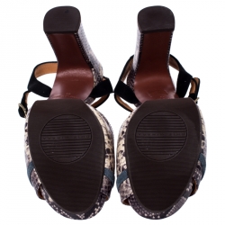Chie Mihara Two Tone Python Embossed Leather And T Strap Platform Sandals Size 39