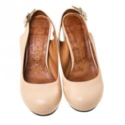 Chie Mihara Beige Leather Slingback Block Heel Pumps Size 36