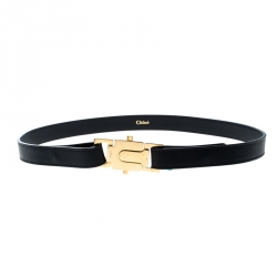 Chloe Black Leather Skinny Snap Buckle Belt S
