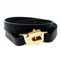 Chloe Black Leather Skinny Snap Buckle Belt S
