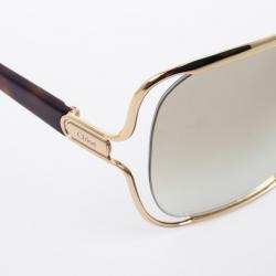 Pre Owned Chloe Gold Havana CE108S Square Women's Sunglasses