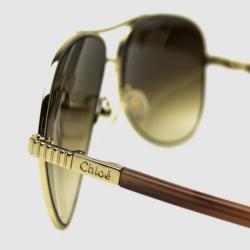 مملوكة مسبقًا Chloé Gold and Brown CE102S Aviator Sunglasses